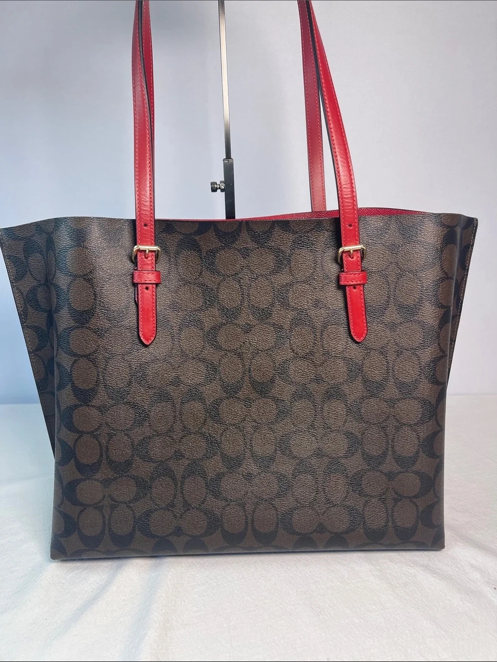 Coach Molly Tote L2377-1665 Signature Canvas Brown Red Leather